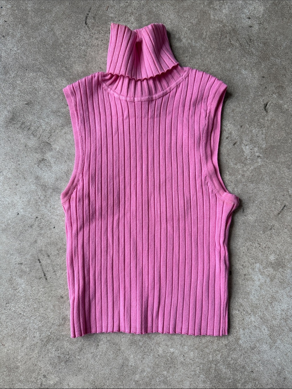 Zara Pink Ribbed Sleeveless Turtleneck Top